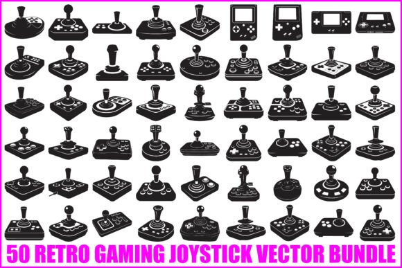 50 Retro Gaming Joystick Vector Bundle