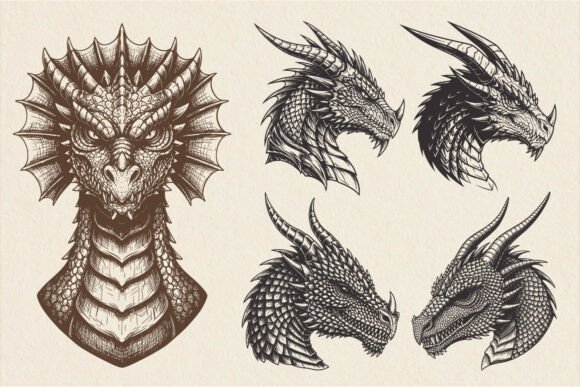 Engraved Dragon Head SVG for Design Projects