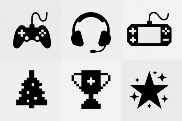 Gaming Icons Set in Monochrome Style for Versatile Crafting