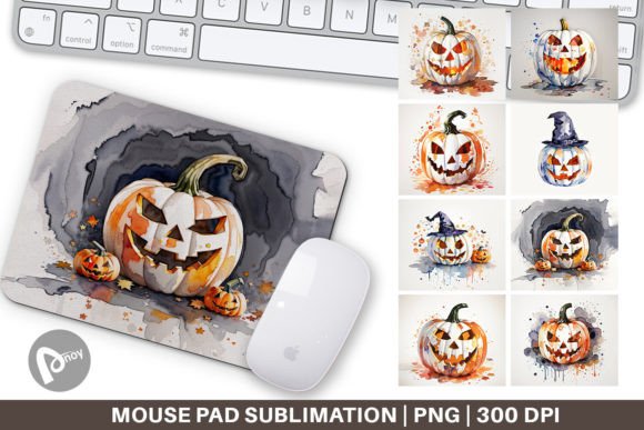 Mouse Pad Watercolor Jack O Lantern: Artistic Sublimation Design for Your Desk