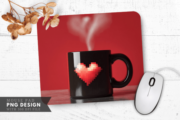 Pixel Heart Gaming Mug and Steam Mouse Pad Designs
