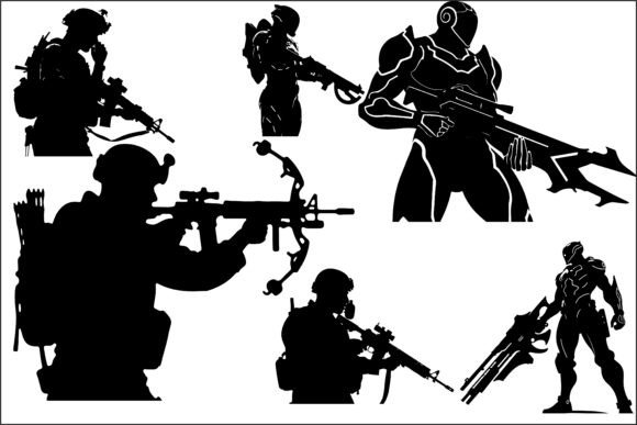 Precision-Cut Tactical Soldier Sci-Fi Warrior 11 Silhouettes for Modern Design Workflows